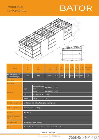 7x32 galvanized steel hall structure BATOR 7m Konstrukcja stalowa