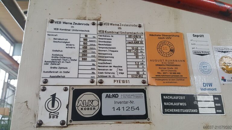 Hydraulische Presse VEB Wema Zeulenroda PYE 10 S1