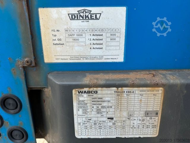 Trailer DINKEL DAP 18000 2 Achse Pritsche Plane