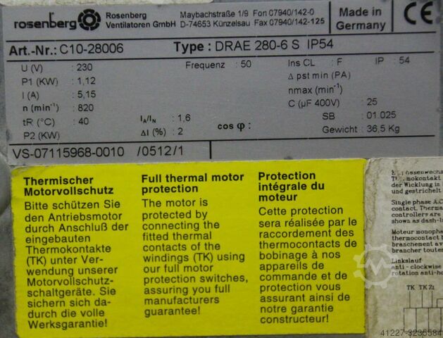 Pressure blower Rosenberg DRAE-280-6-S