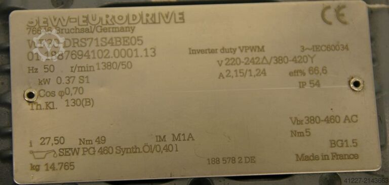 Gear motor 0.37 kW 50 rpm SEW EURODRIVE WF30DRS71S71S4BE05