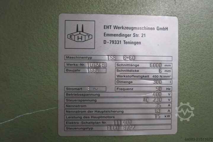 Plate Shear - Hydraulic EHT TSS 6-60