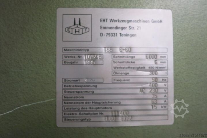 Plate Shear - Hydraulic EHT TSS 6-60