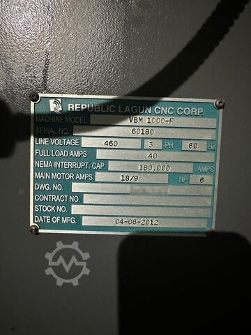 VBM 1000-F CNC Vertical Milling Machine Republic Lagun VBM 1000-F