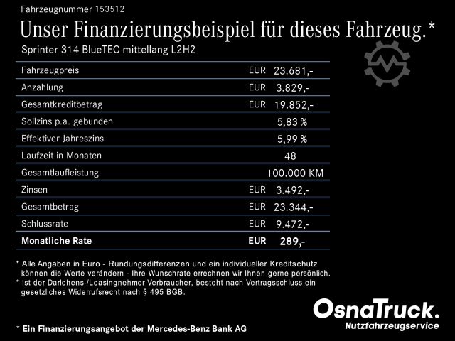 Kastenwagen Mercedes-Benz Sprinter 314 BT mittellang L2H2 WerkstatteinrichBC