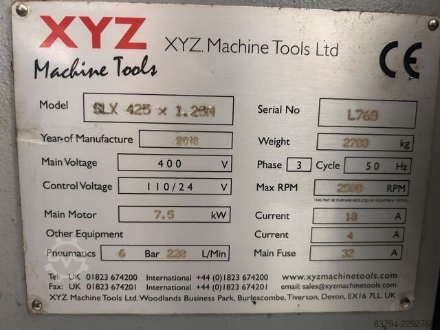 CNC lathe XYZ Machine Tools SLX 425 x 1.25m CNC Lathe