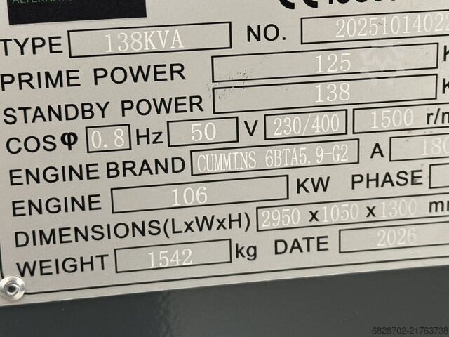 Generator Cummins 6BTA5.9-G2 - Generator 138 kVA