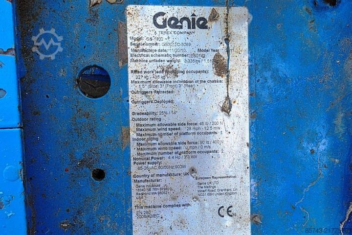 Scherenhebebühne Genie GS1932 Electric, Working Height 7.8 m, 227kg Capac