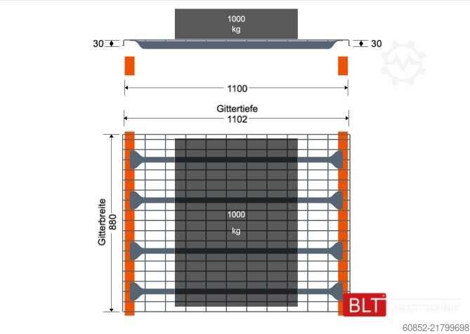 Pallet Auflagegitter für Palettenregale 270x110 cm ,1000kg pro Gitter , 3-Teilig