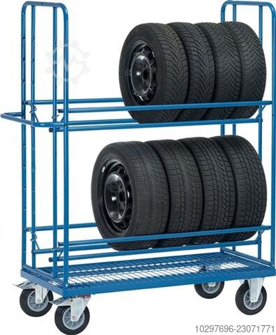 Tire trolley with 2 adjustable tire supports in grid - 1 piece FETRA 