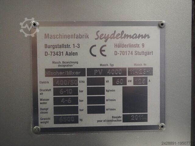 Paddle mixer with vacuum and cooling Seydelmann PV 4000