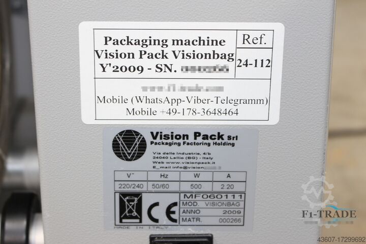 Beutel EinschweiĂźmaschine / Bag sealing machine Vision Pack Visionbag MF060111