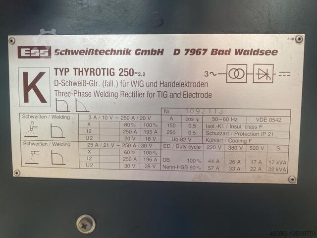 Lot of 5 TIG welding machines as a package, TIG welding machine ESS Thyrotig 250 + Thyroplasmma 250