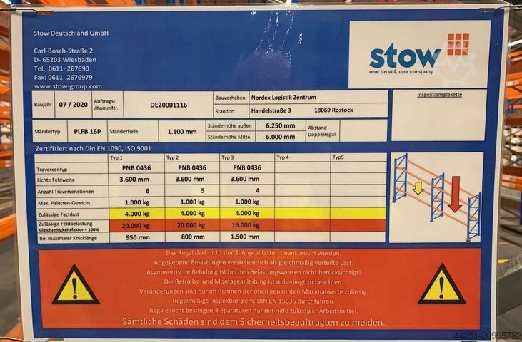25 m pallet racking, 6 m high, 5 levels Stow Pal Rack