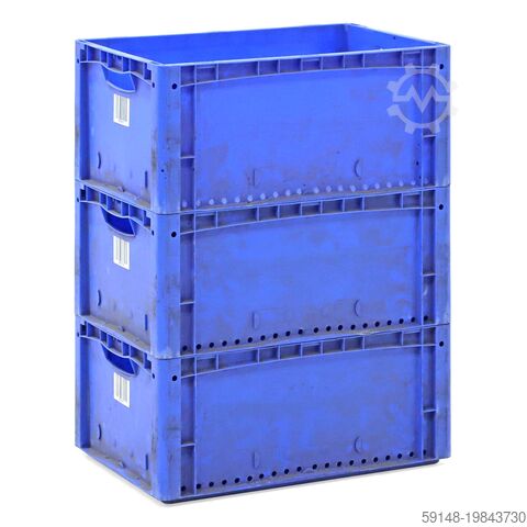 Used Euronorm stacking bins all walls closed + open handles, L: 600, W: 400, H: 270 (mm). Kruizinga 98-7008GB-PAL