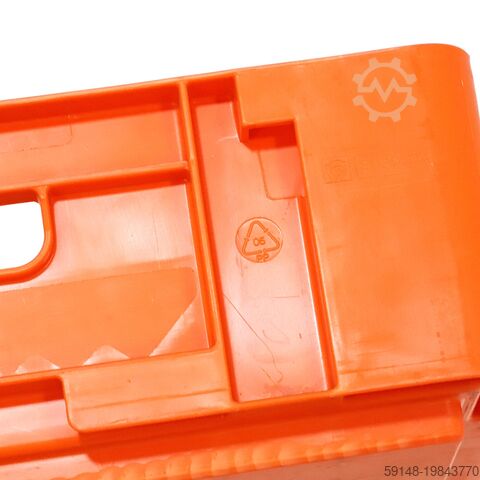 Used Euronorm stacking bins all walls closed + open handles, L: 600, W: 400, H: 120 (mm). Kruizinga 98-7274GB-PAL