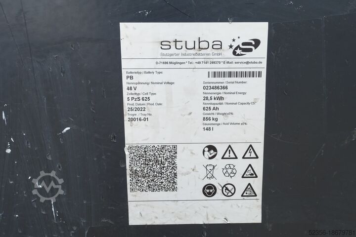 Forklift battery Stuba Staplerbatterie 48V 5PzS625 C-5 91%