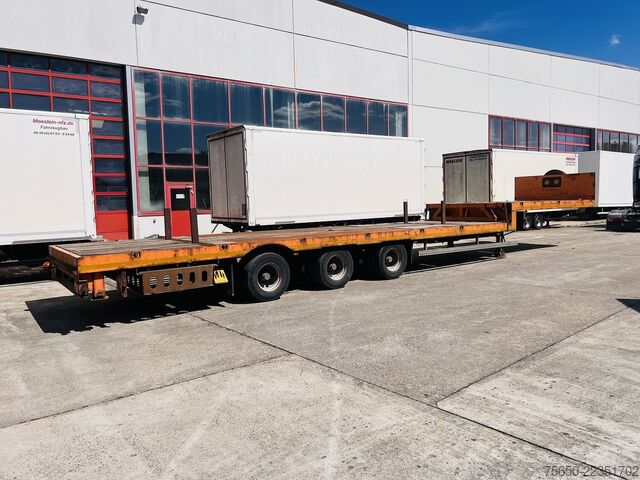 Low loader semitrailer Möslein STO 3 Schwebheim  3 Achs Satteltieflader Plato 45 t GGfür Fertigteile, Baumaschinen oder Container