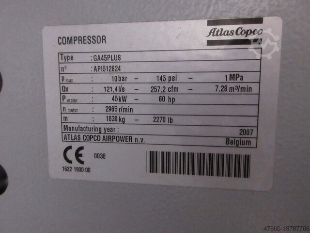 Schraubenkompressor Luftkompressor Raum Atlas Copco Druckluft Kompressor GA75VSD GA45+ Kältetrockner + Tank