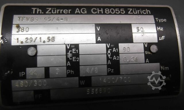 Electric motor 0.48/0.3 kW 700/1400 Rpm Zürrer TFVB9 95/4-8