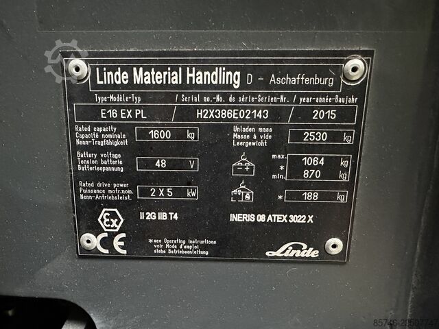 E 16 PL - 386 * Atex EX * Proplan 2G / Z1 * NEW battery!! LINDE E 16 PL - 386 * Atex EX * Proplan 2G / Z1 * NEW battery !!