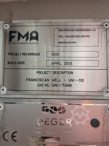 Fermenter Reiger Fluid Processing Group 12,400 Litre Fermentation Tanks