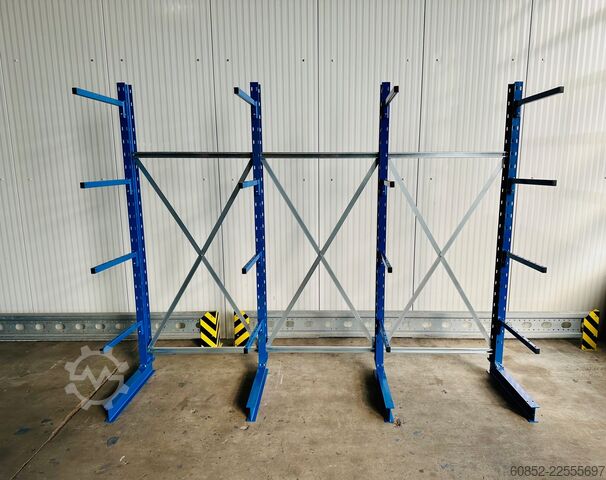 Cantilever rack ca. 3,15 lfm. Kragarmregal mit Fachböden H: 250cm 140 kg/Arm META Multistrong