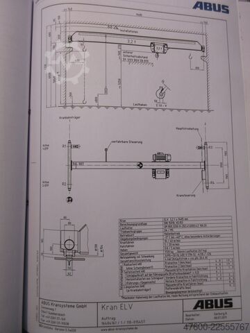 Cranesky crane, overhead crane, crane runway, span 9485 mm ABUS Hallenkran Brückenkran Kran ELV 3,2 NL 3200Kg Portalkran Kran 9485mm Hub 6m