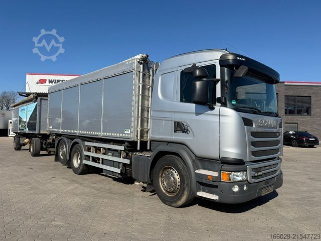 Kipper LKW SCANIA G 450 Dreiseitenkipper + Anhänger mit Schleuse
