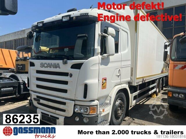 LKW mit Kofferaufbau Scania G420 6x2, Liftachse, Hiab LBW, Motor defekt!