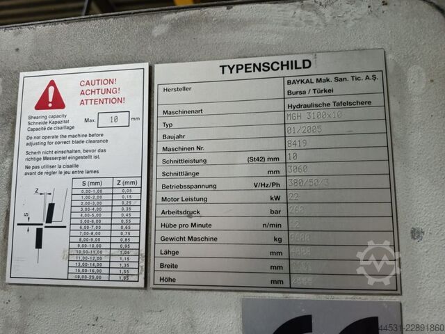 Hydraulic plate shears Baykal MGH 3100 / 10