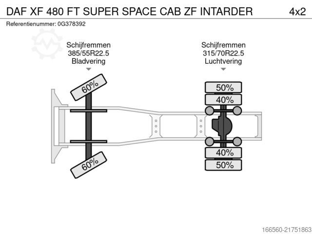 Standard tractor DAF XF 480 FT SUPER SPACE CAB ZF INTARDER