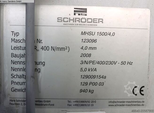 Tafelschere - mechanisch SCHROEDER MHSU 1500/4.0