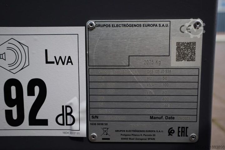 Generator set Atlas Copco QES 105 JD S3A ESF Valid inspection, *Guarantee! D