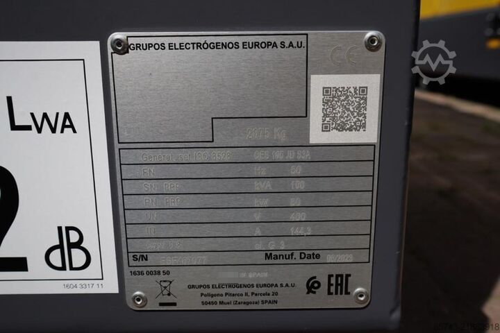 Generator set Atlas Copco QES 105 JD S3A ESF Valid inspection, *Guarantee! D