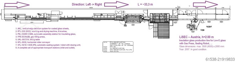 IGU production line for Low-E glass LiSEC h=2.0 m, FPS-35/20U,VFL-1D/16, DOS (PS)