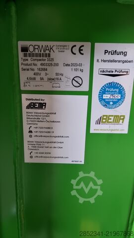 Papierpresse BEMA / Orwak Rohstoffpresse, Kartonagenpresse 3325