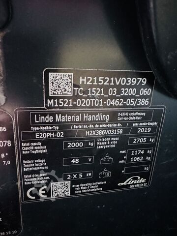 Electric 4-wheel forklift Linde E 20 PH-02 EVO Triplex Kabine ZVG