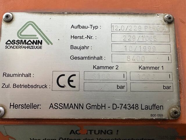 Suction vehicle Mercedes-Benz Actros 3340 6x6 Kanalreinigung + Wasserruckgewi...