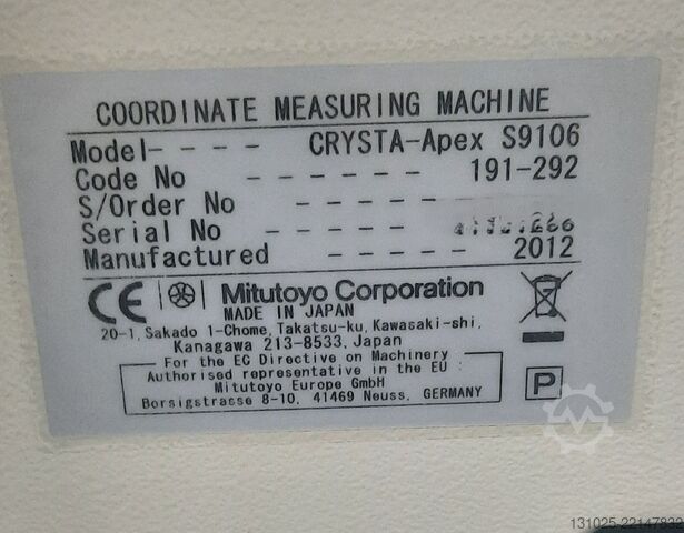 Coordinate measuring machine Mitutoyo Crysta Apex S-9106 CMM