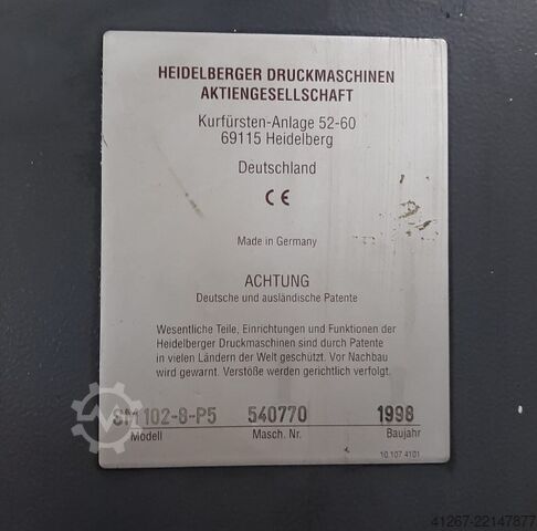 Offset printing press Heidelberg Speedmaster SM 102-8-P