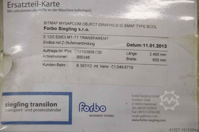 Förderbandgurt Breite 600 mm Forbo Siegling E 12/2 EO/E3 MT-TT TRANSPARENT