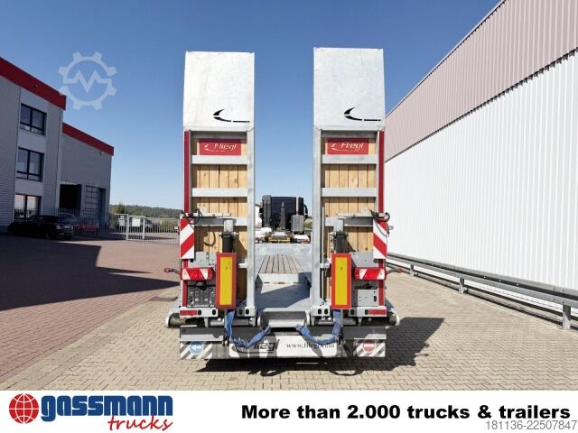 Low loader trailer Fliegl VTS 400, Radmulden, Baggerstielmulde, Verbr. auf