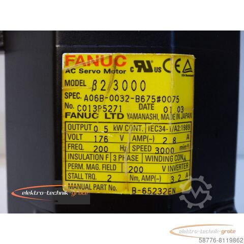 Fanuc motor Fanuc A06B-0032-B675 # 0075 AC Servo Motor