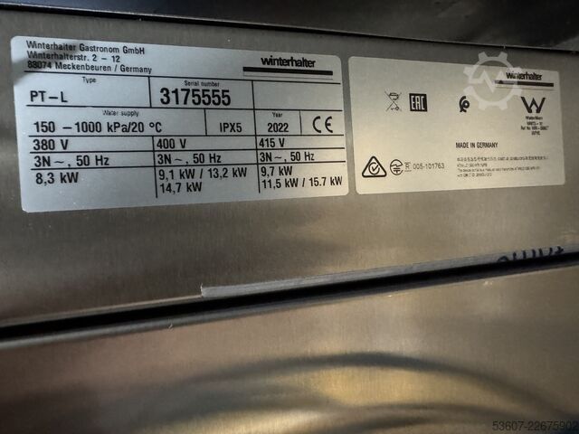 Hood-type dishwasher Winterhalter Typ PT-L Energy Plus.