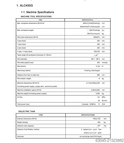 Sodick SL400G (2015) Drahtschneider (nur 4.355 Stunden!) Sodick SL400G