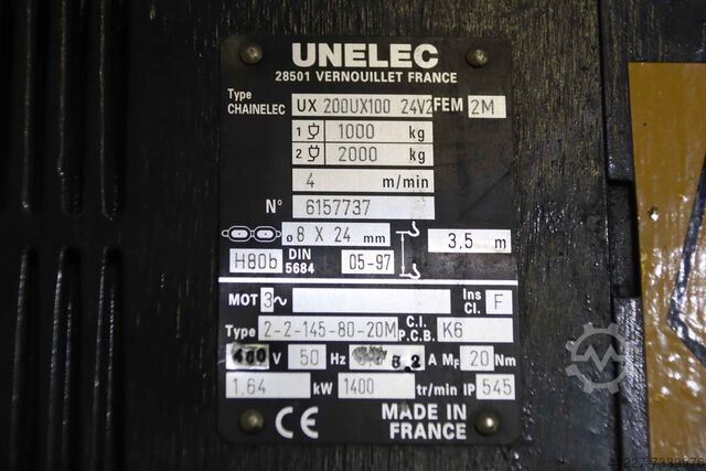 Kettenzug mit Fahrwerk 1000 kg Unelec UX 200UX100 24V2