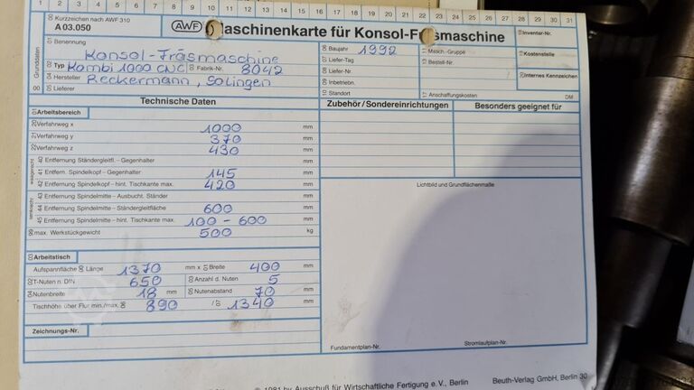 Milling machine Reckermann Kombi 1000 CNC