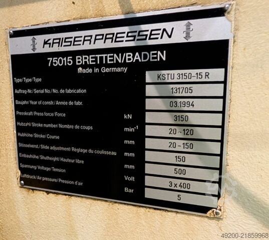 Automatic punching machine Kaiser KSTU 3150-15 R