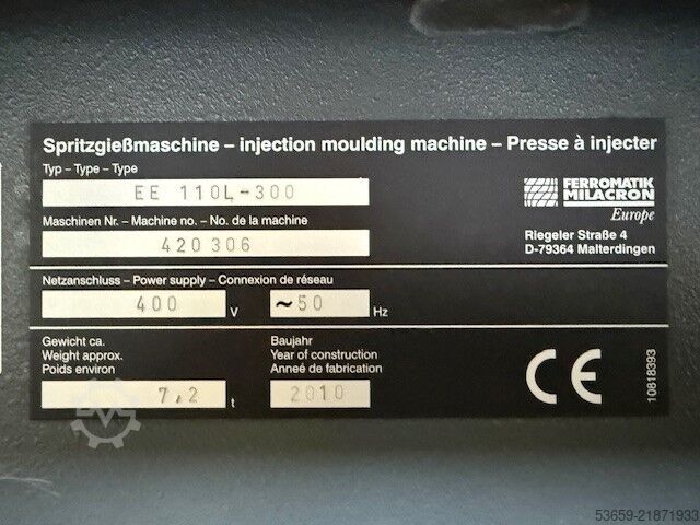 Injection moulding machines - full electric Ferromatik Milacron FM Elektra evolution EE110L-300, 2010 (Electric)